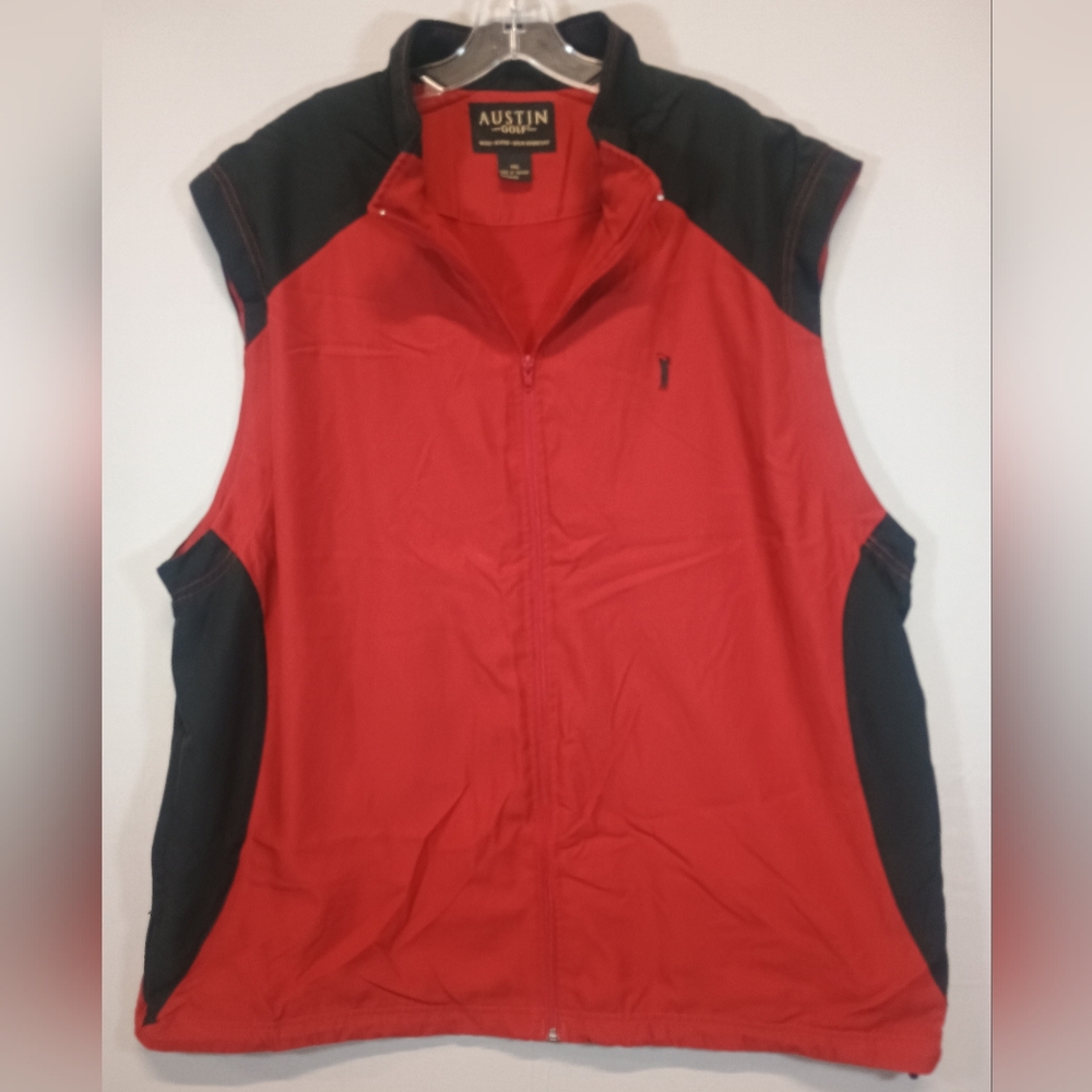 Austin Golf Men’s XXL Red Black Full Zip Performance Vest Wind Water Resistant